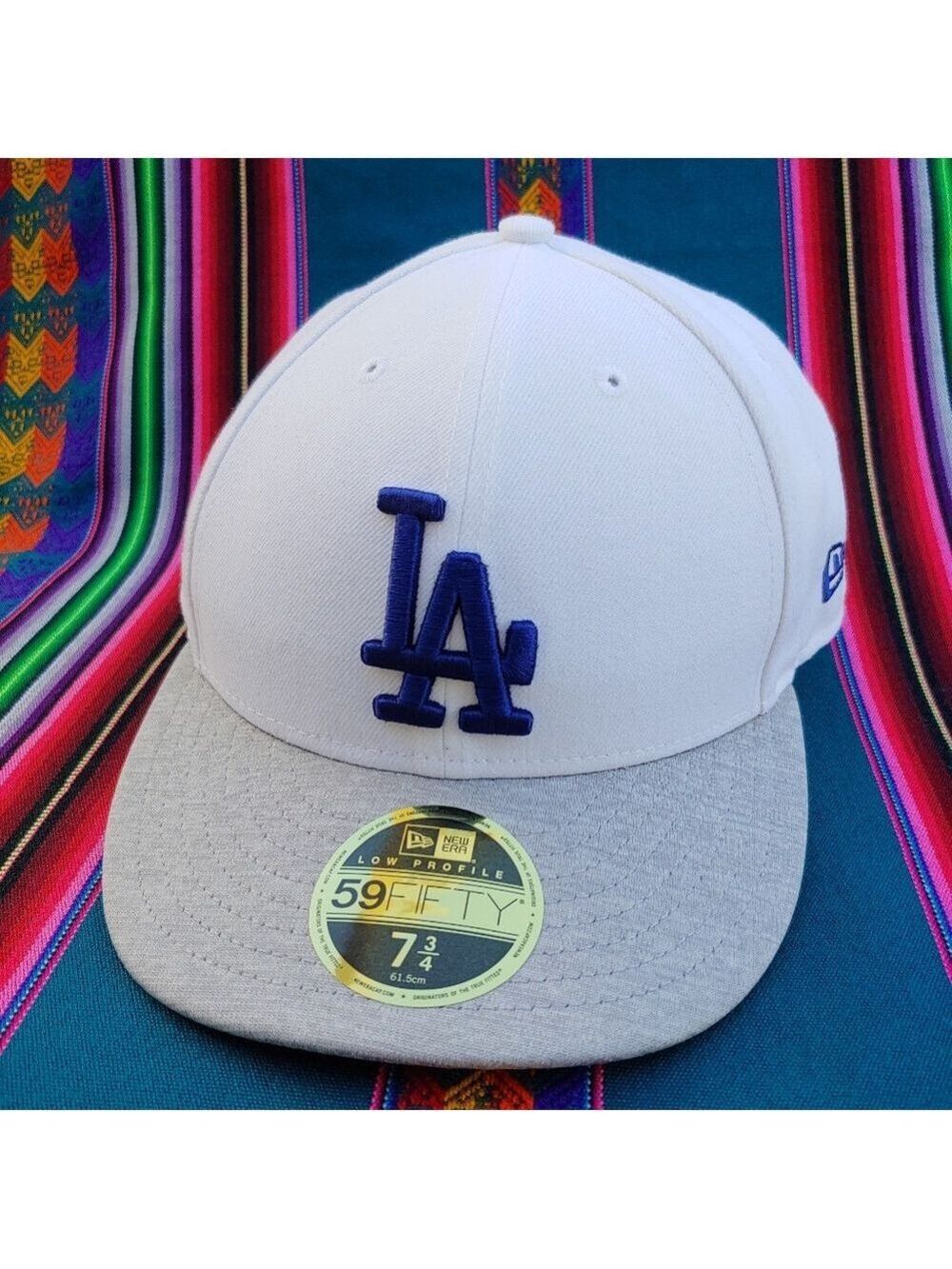 New Era Dodgers 59FIFTY Low Profile 7 3/4 Baseball Cap White Gray and Blue Logo - Picture 3 of 15
